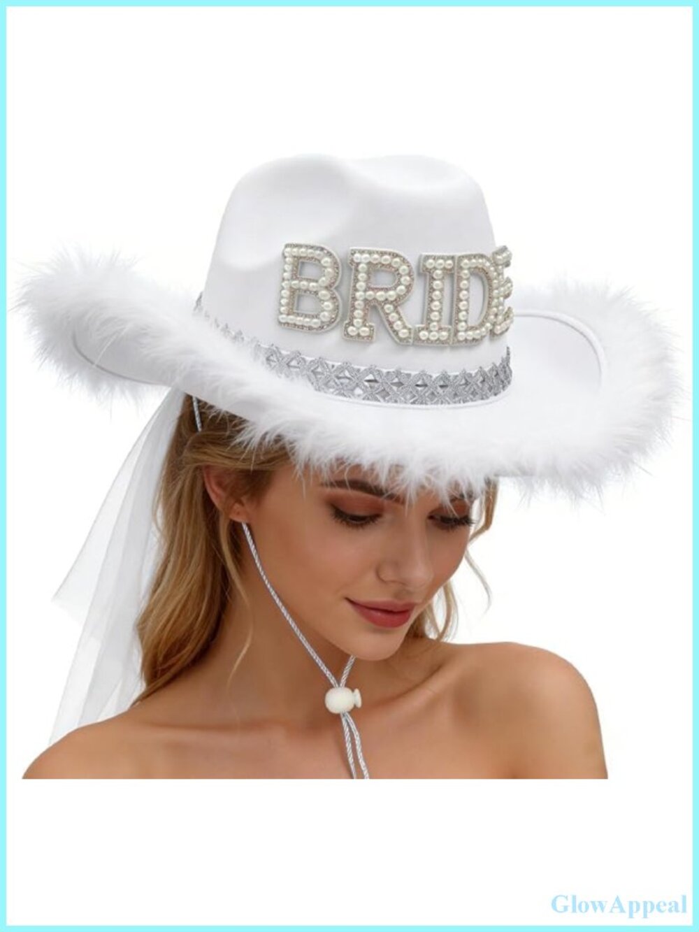 Bride Cowboy Hat Rhinestone Velvet with Veil and Tassel Fringe